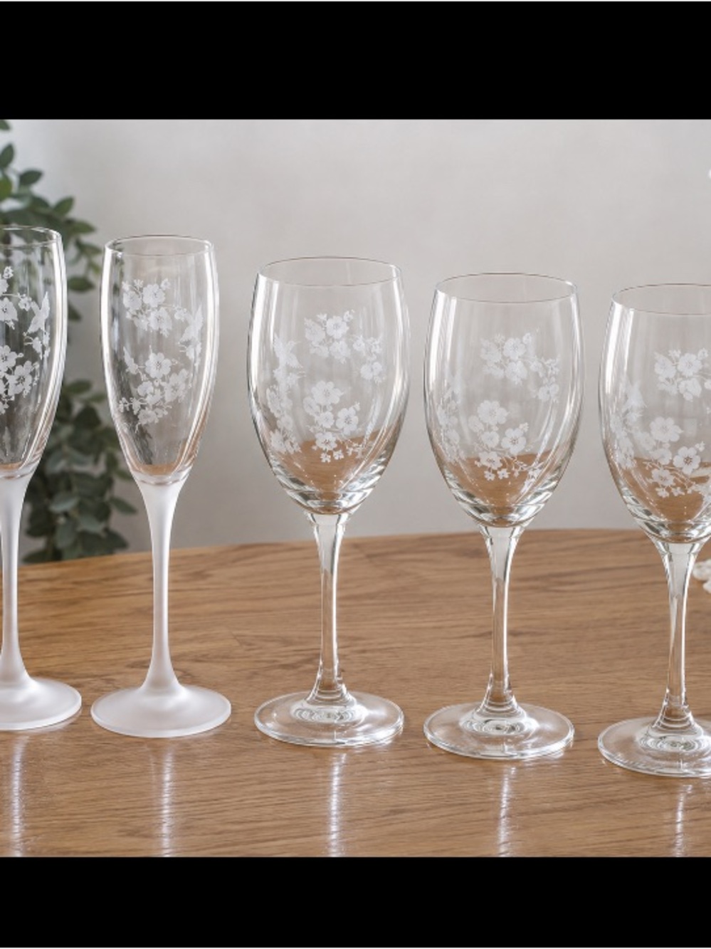 Avon Clear Etched Floral Stemware Set